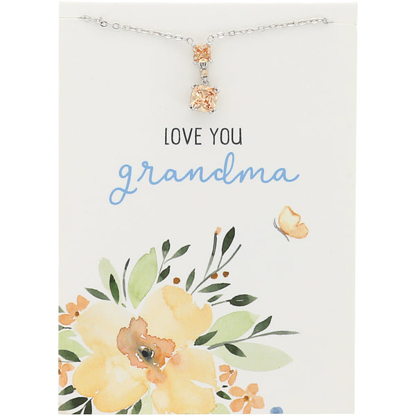 pavilion gift company Grandma Light Champagne 16.5"-18.5" White Gold Plated Necklace with Cubic Zirconia Stones