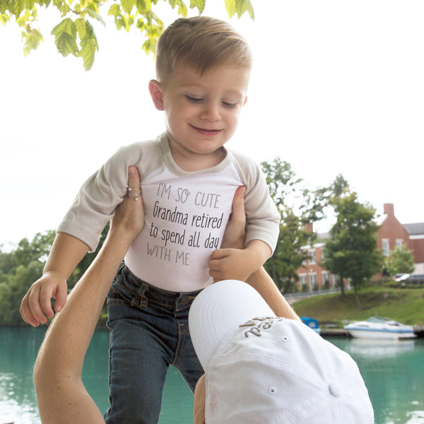 Pavilion Gift Company Grandma Retired 12-24 Months 3/4 Length Gray Sleeve Onesie