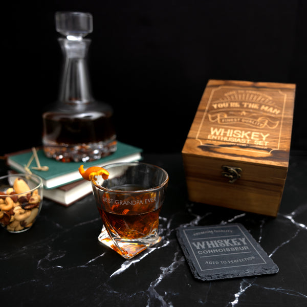 Pavilion Gift Company Grandpa Wooden Gift Box With Rocks Glass And Slate Coaster