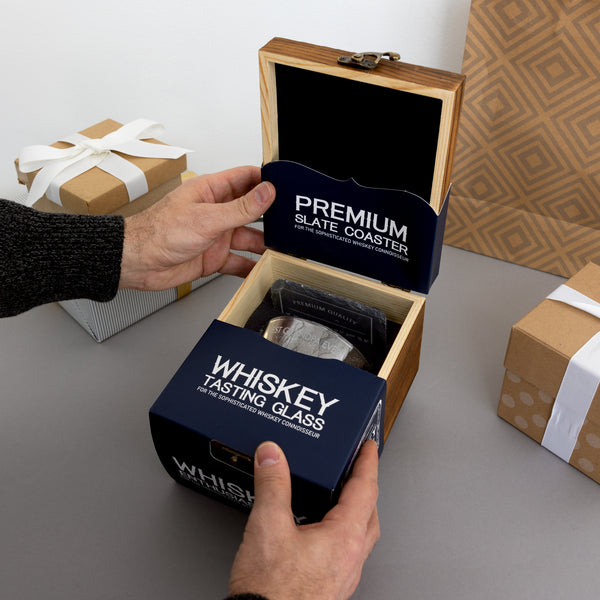 Pavilion Gift Company Grandpa Wooden Gift Box With Rocks Glass And Slate Coaster