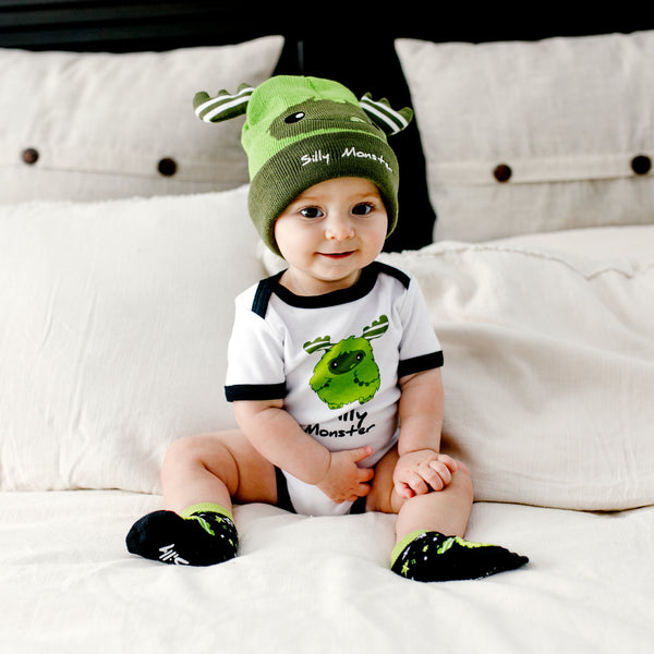 Pavilion Gift Company Green Silly Monster 0-12 Month Non-slip Baby Socks