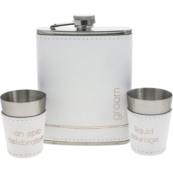 pavilion gift company Groom One 8 oz Flask & Two 1.5 oz Shot Glasses in a Gift Box