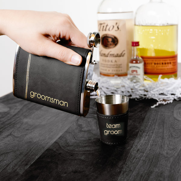 Pavilion Gift Company Groomsman One 8 Oz Flask & Two 1.5 Oz Shot Glasses In A Gift Box
