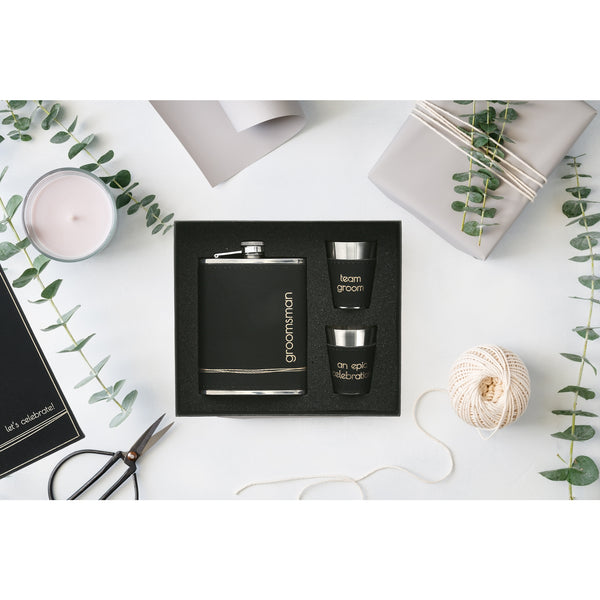 Pavilion Gift Company Groomsman One 8 Oz Flask & Two 1.5 Oz Shot Glasses In A Gift Box