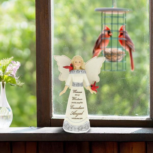 Pavilion Gift Company Guardian Angel 5.5" Angel Figurine With Cardinals