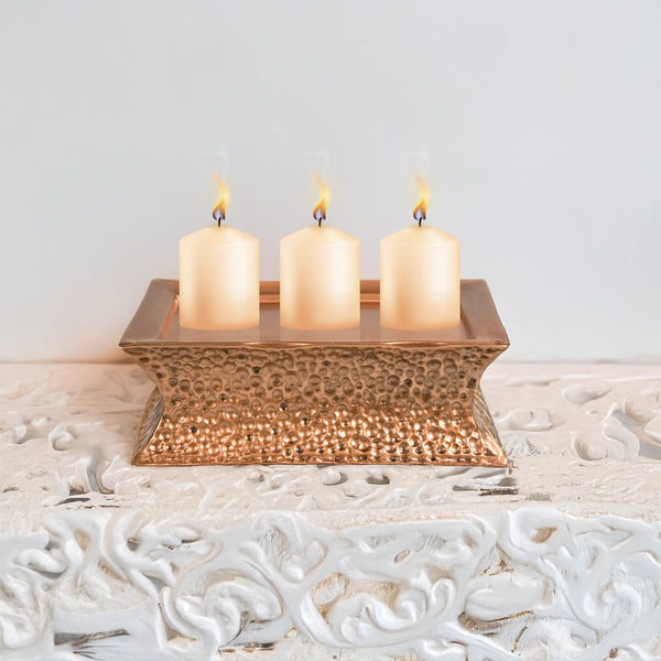Pavilion Gift Company Hammered Copper Pedestal 7" X 2.5" Candle Stand For CC Wax Candles