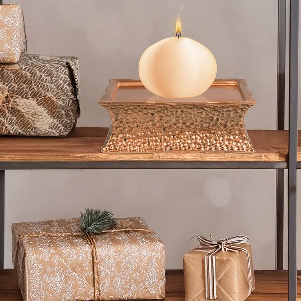 Pavilion Gift Company Hammered Copper Pedestal 7" X 2.5" Candle Stand For CC Wax Candles