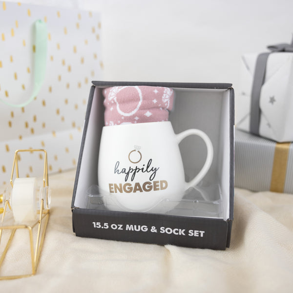 Pavilion Gift Company Happily Engaged 15.5 Oz Mug And Sock Set
