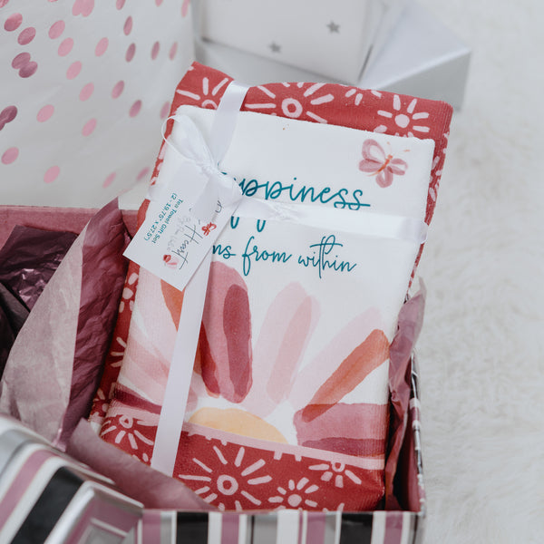 Pavilion Gift Company Happiness Tea Towel Gift Set (2 - 19.75" X 27.5")