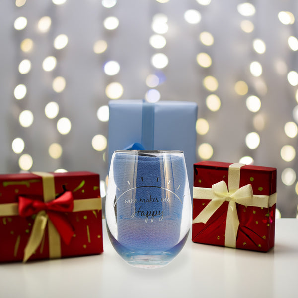 Pavilion Gift Company Happy 18 Oz Stemless Glass & Sock Set