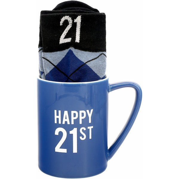 pavilion gift company Happy 21st 18 oz Mug and Sock Set