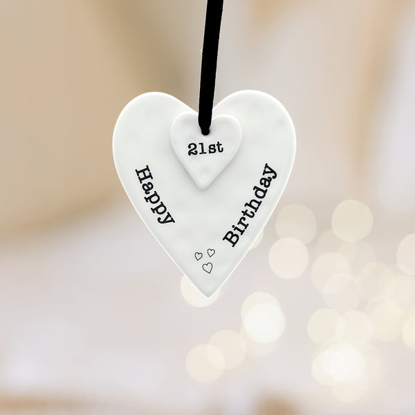Pavilion Gift Company Happy 21st Birthday 3" Ceramic Keepsake Heart Plaque