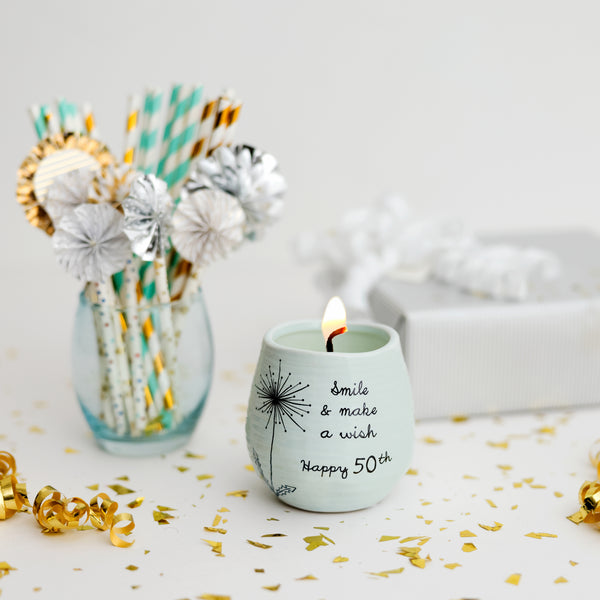 Pavilion Gift Company Happy 50th 8 Oz - 100% Soy Wax Candle Scent: Serenity