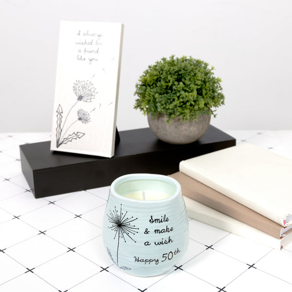 Pavilion Gift Company Happy 50th 8 Oz - 100% Soy Wax Candle Scent: Serenity