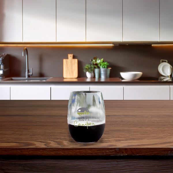 Pavilion Gift Company Happy Camper 14 Oz Tritan Stemless Wine Glass