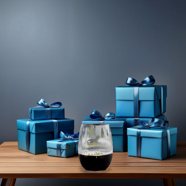 Pavilion Gift Company Happy Camper 14 Oz Tritan Stemless Wine Glass