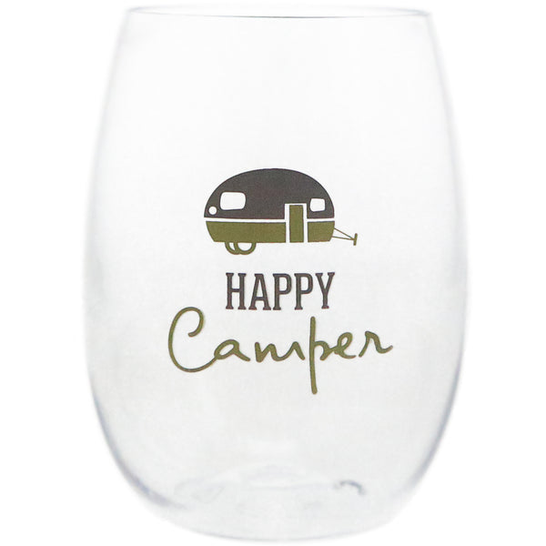 pavilion gift company Happy Camper 14 oz Tritan Stemless Wine Glass