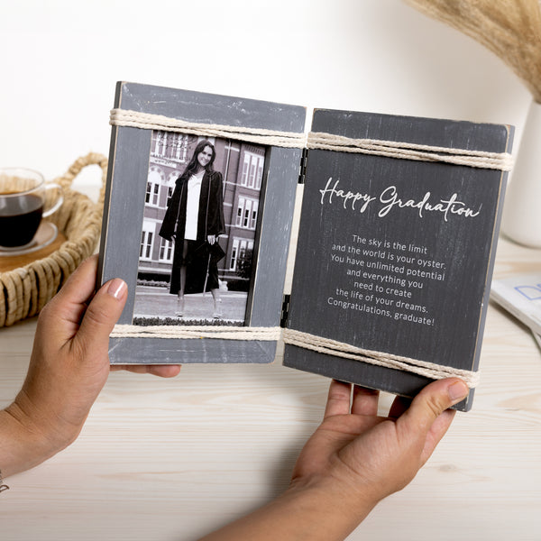 Pavilion Gift Company Happy Graduation 5.5" X 7.5" Hinged Sentiment Frame (Holds 4" X 6" Photo)