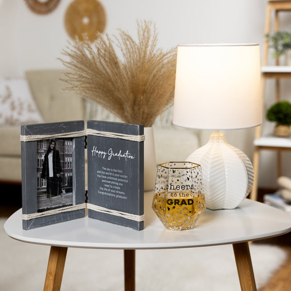 Pavilion Gift Company Happy Graduation 5.5" X 7.5" Hinged Sentiment Frame (Holds 4" X 6" Photo)