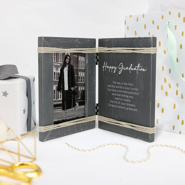 Pavilion Gift Company Happy Graduation 5.5" X 7.5" Hinged Sentiment Frame (Holds 4" X 6" Photo)