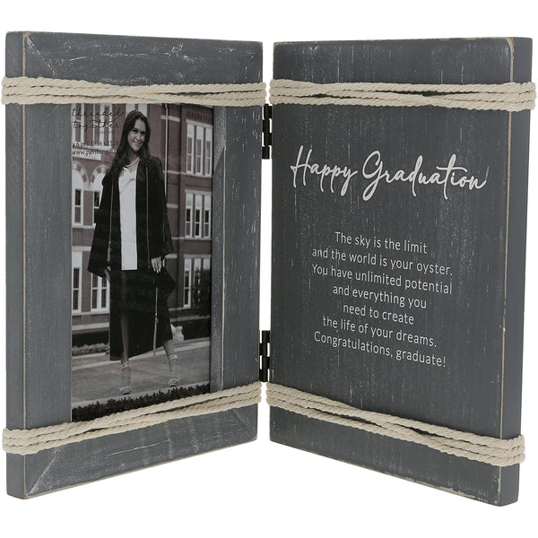 pavilion gift company Happy Graduation 5.5" x 7.5" Hinged Sentiment Frame (Holds 4" x 6" Photo)