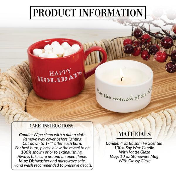 Pavilion Gift Company Happy Holidays Stacking Mug And Candle Set 100% Soy Wax Scent: Balsam Fir