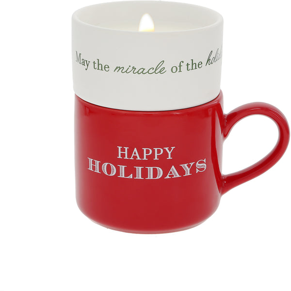 pavilion gift company Happy Holidays Stacking Mug and Candle Set 100% Soy Wax Scent: Balsam Fir