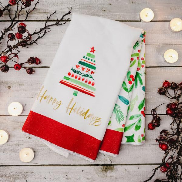 Pavilion Gift Company Happy Holidays Tea Towel Gift Set (2 - 19.75" X 27.5")