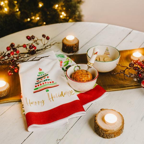 Pavilion Gift Company Happy Holidays Tea Towel Gift Set (2 - 19.75" X 27.5")