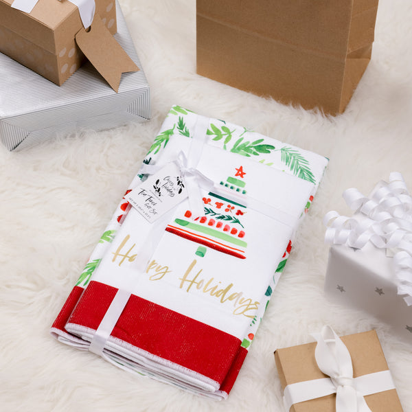 Pavilion Gift Company Happy Holidays Tea Towel Gift Set (2 - 19.75" X 27.5")