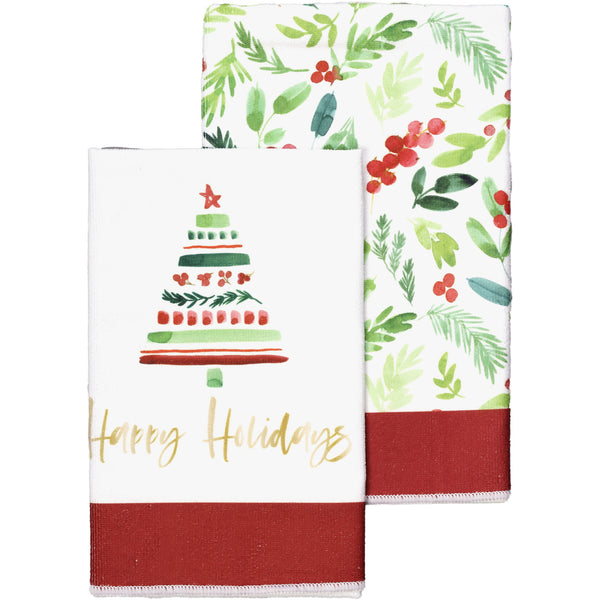 pavilion gift company Happy Holidays Tea Towel Gift Set (2 - 19.75" x 27.5")