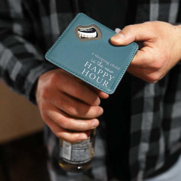 Pavilion Gift Company Happy Hour 4" X 4" Bottle Opener Coaster