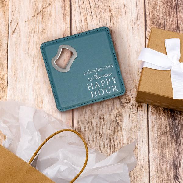 Pavilion Gift Company Happy Hour 4" X 4" Bottle Opener Coaster