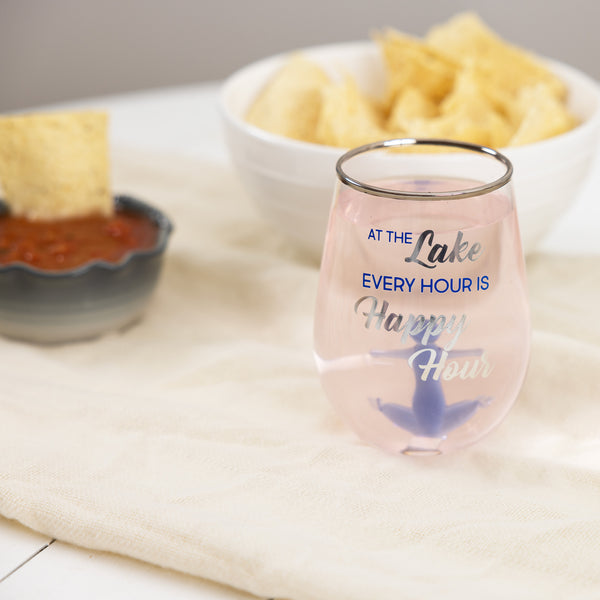 Pavilion Gift Company Happy Hour Anchor - 19 Oz. Stemless Wine Glass With 3-D Figurine