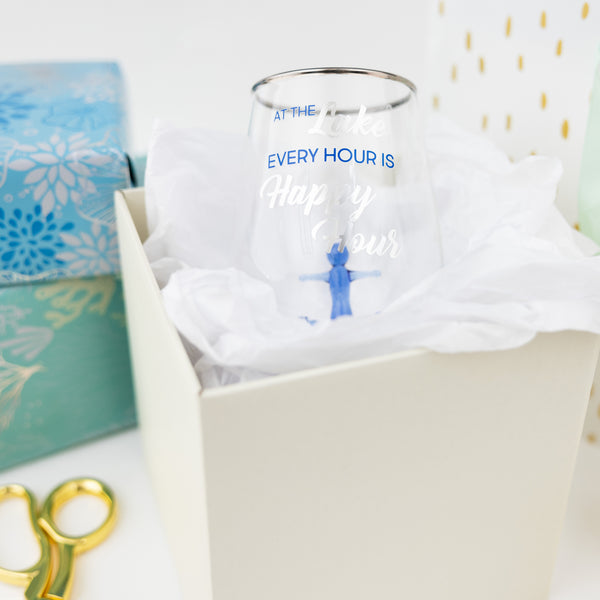 Pavilion Gift Company Happy Hour Anchor - 19 Oz. Stemless Wine Glass With 3-D Figurine