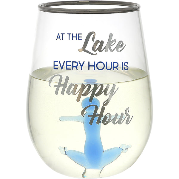pavilion gift company Happy Hour Anchor - 19 oz. Stemless Wine Glass with 3-D Figurine