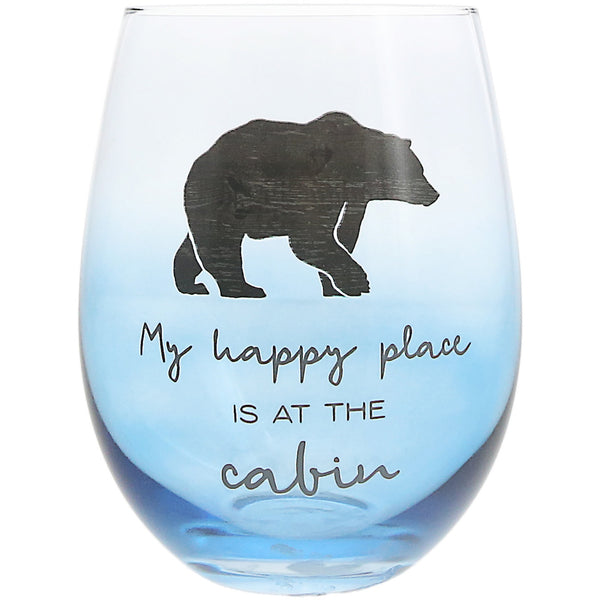 pavilion gift company Happy Place 18 oz Stemless Wine Glass