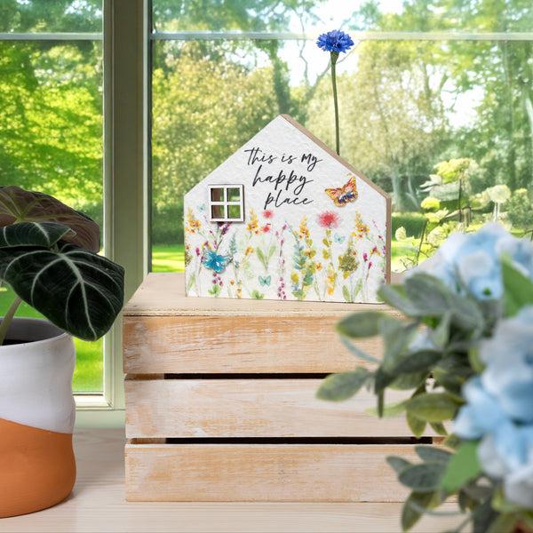 Pavilion Gift Company Happy Place 5.5" MDF House Plaque With Vase