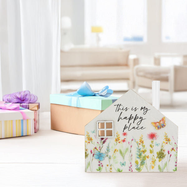 Pavilion Gift Company Happy Place 5.5" MDF House Plaque With Vase