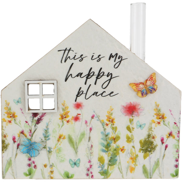 pavilion gift company Happy Place 5.5" MDF House Plaque with Vase