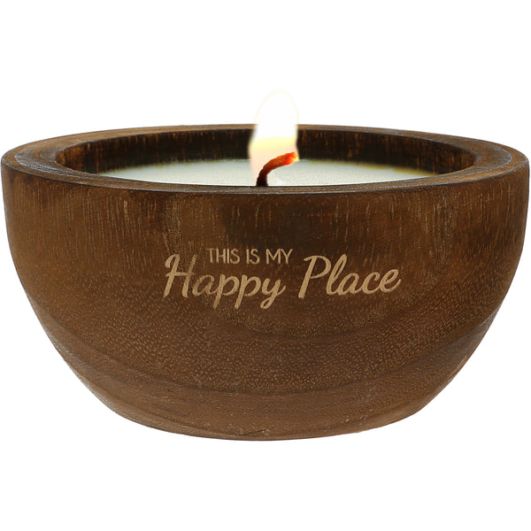 pavilion gift company Happy Place 8.5 oz - 100% Soy Wax Decorative Wooden Dough Bowl Candle Scent: White Jasmine