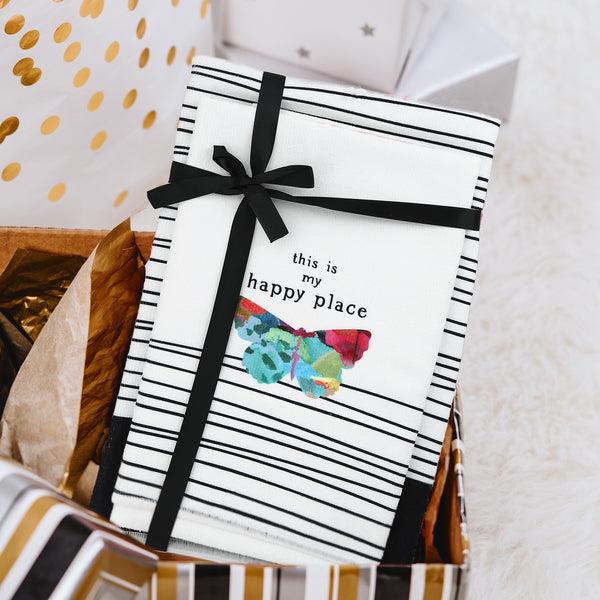 Pavilion Gift Company Happy Place Tea Towel Gift Set (2 - 19.75" X 27.5")
