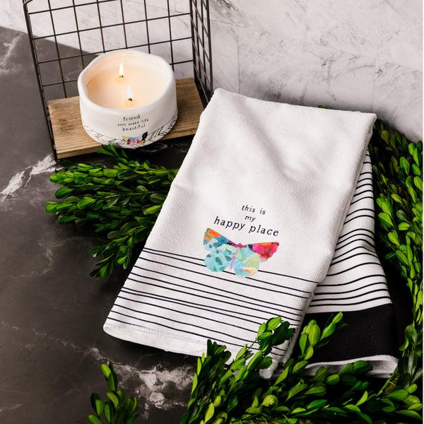 Pavilion Gift Company Happy Place Tea Towel Gift Set (2 - 19.75" X 27.5")