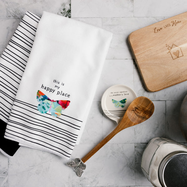 Pavilion Gift Company Happy Place Tea Towel Gift Set (2 - 19.75" X 27.5")