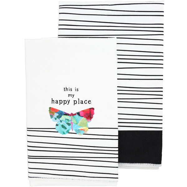 pavilion gift company Happy Place Tea Towel Gift Set (2 - 19.75" x 27.5")