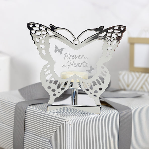 Pavilion Gift Company Hearts 4.25" Glass Butterfly Tea Light Holder