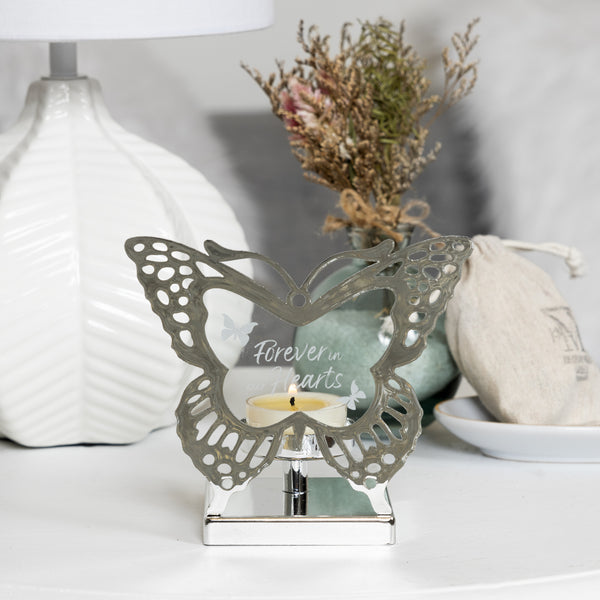 Pavilion Gift Company Hearts 4.25" Glass Butterfly Tea Light Holder