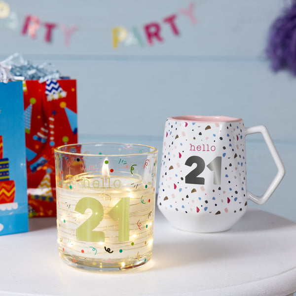 Pavilion Gift Company Hello 21 3.5 Oz Candle With LED Accents
