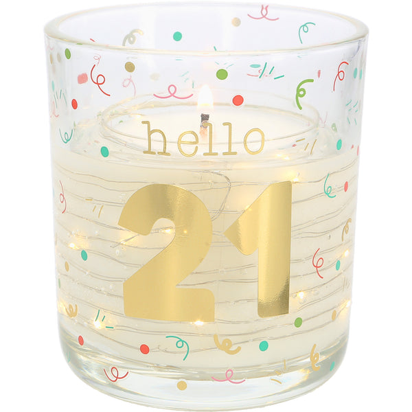 pavilion gift company Hello 21 3.5 oz Candle with LED Accents