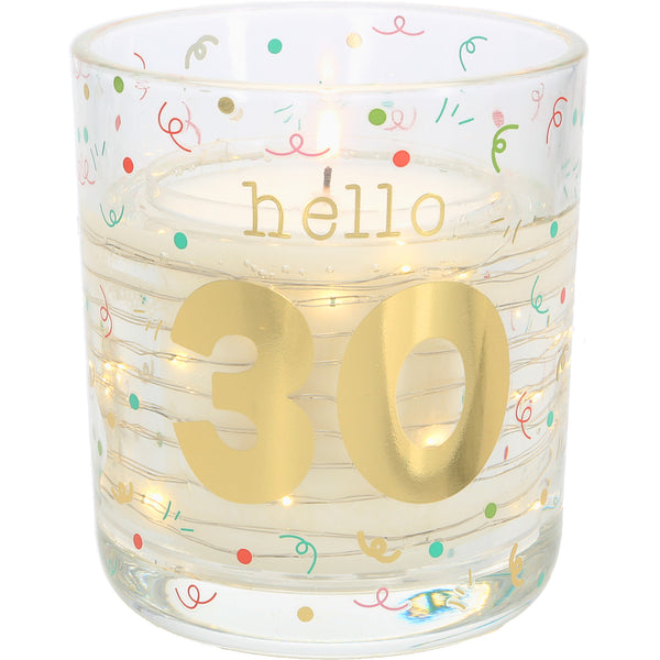 pavilion gift company Hello 30 3.5 oz Candle with LED Accents